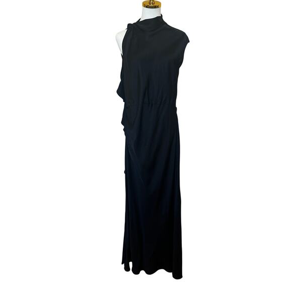 Shona Joy Black Satin Gown Size 12 Asymmetrical Backless Formal Maxi Dress $360 - Picture 6 of 10